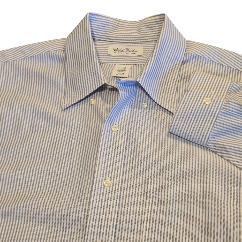 Brooks Brothers Men’s 17½-33 Blue & White Striped Original Polo Dress Shirt